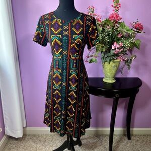LULAROE Geometric Southwest Asymmetrical Super Comfy CARLY T-Shirt Swing Dress